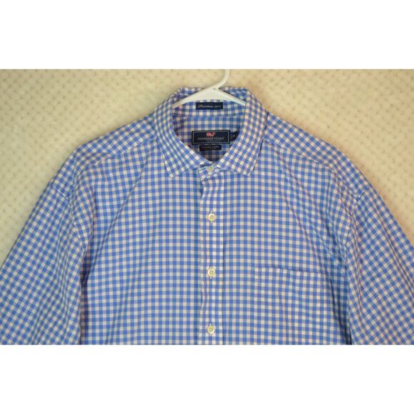 Vineyard Vines Men's XL Cooper Premium 120's Blue Checkered Button Down Shirt - Picture 2 of 12